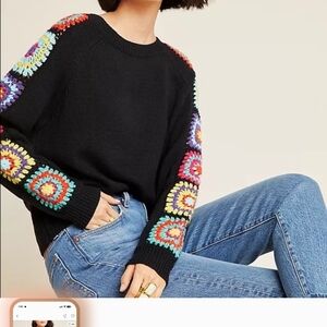 Colorful Patterned Black Sweater